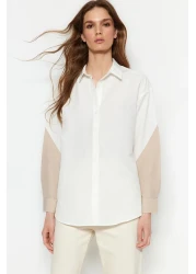  Collection Ecru Color Block Boyfriend Wide Fit Woven Shirt TWOSS23GO00393