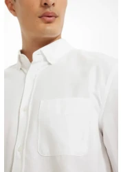 Defacto 100% Cotton Regular Fit Polo Collar Oxford Basic Plain Long Sleeve White Shirt A8028Ax24Au