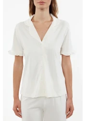  Collection White 100% Cotton Frill Detailed Knitted Pajamas Set Thmss24Pt00223