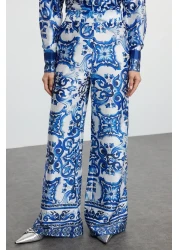  Modest Satin Woven Blue Patterned Top and Bottom Set - TCTAW25US00081