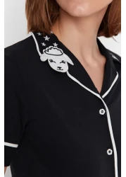  Collection Black Cotton Collar Lamb Printed Close-Fitting Fit Knitted Pajamas Set Thmaw22Pt0704