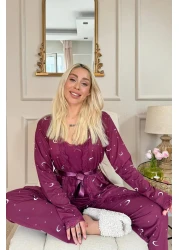 Pijamaevi Plum Moon Star Patterned Bamboo Dressing Gown Women's Pajamas Set