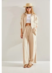 Bianco Lucci Women's Elastic Waist Trousers Bottom and Top Set