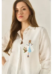 Bianco Lucci قميص نسائي بأكمام طويلة مفصلة بتطريزات أيروبين MG5166 60283242