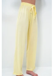 VAGGON Women's Butter Yellow Crew-Neck Printed T-shirt And Pajama Set With Solid Color Pants Pjmx13883