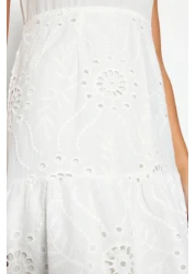  Collection White Waist Opening Midi Lined Embroidery Woven Dress TWOSS23EL00156
