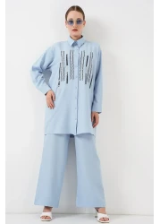 Bigdart Patterned Tunic Trousers Double Suit 6720 - Blue