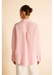  Collection قميص وردي 100% كتان مع تفاصيل مطرزة TWOSS25GO00132