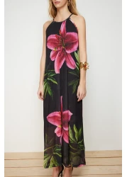  Collection Stretchy Black Maxi Knitted Dress - Halter Neck, TWOSS23EL02372