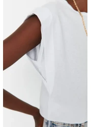  Collection White 100% Cotton Wadding Look Basic Crew Neck Knitted T-Shirt TWOSS20TS0021