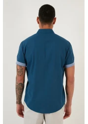 Buratti Cotton Slim Fit Buttoned Collar Short Sleeve Shirt Men's Shirt Cf21s112546