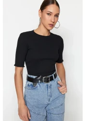  Collection Black Fitted Stretch Knitted Blouse TWOSS23BZ00025