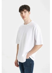 Defacto تي شيرت قطني فاخر برقبة دائرية وقياس كبير