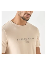 Iconic تي شيرت بطبعة شعار بأكمام قصيرة ورقبة دائرية