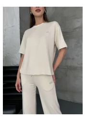 Elif Özbey Butik Stone Print Detailed Short Sleeve Set