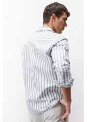 Defacto Oxford Stripe Polo Neck Long Sleeve Shirt - Regular Fit D6101Ax25Sp