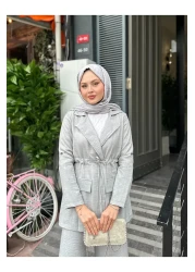 VOLT CLOTHİNG Women's Waist Drawstring Linen Jacket Pants Set