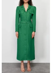  Modest Khaki Belted Linen Look Woven Shirt Dress TCTSS24EB00017