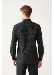 Avva Men's Black Seersucker Cotton Plaid Patterned Shirt A31Y2214