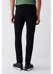 Avva Men's Black Flexible 5-Pocket Canvas Trousers E 003055