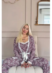 Pijamaevi Purple Olive Branch Patterned Pegasus Pajama Set