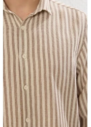  Collection Premium Brown Regular Fit Striped Textured Shirt Tmnss23Go00062