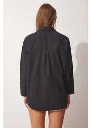 Happiness İstanbul Women's Black Oversize Basic Poplin Shirt BH00420