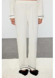  Collection White Heart Embroidered Bias Tape Viscose Woven Pajama Set Thmaw25Pt00179