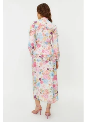  Modest فستان من الشيفون المنسوج ومبطن ومكشكش ومزين بنقشة الزهور أرجواني TCTSS24EB00003