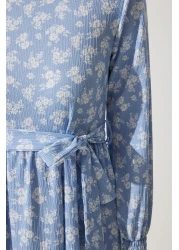 Happiness İstanbul Women's Sky Blue Floral Summer Long Knitted Dress DD01322