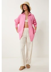 Lovelyİstanbul قميص موسلين وردي فاتح كبير الحجم - LMX0002