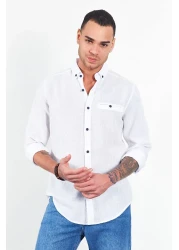 Manche Men's White Long Sleeve Straw Linen Shirt| Me22s111498