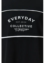  Collection Black 100% Cotton Color Blocked Slogan Oversize/Wide Fit Knitted T-Shirt TWOSS24TS00132