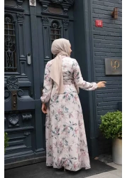 Neva Style فستان حجاب بيج منقوش بالزهور 279915 بيج