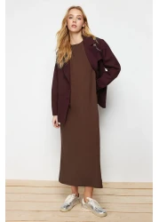  Modest عبوة من قطعتين فستان محبوك باللونين البني والبيج 100% قطن - TCTAW22UK0110