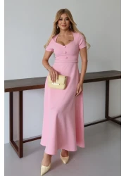 MILANOFOX Square Neck Belted Button Detailed Flared Double Dress – Stylish Comfortable Casual and Special Occasion Dress