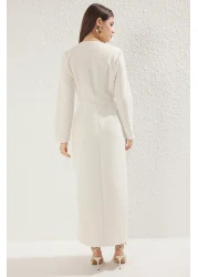  Modest فستان من القماش المنسوج بأزرار باللون البيج TCTSS25EB00027