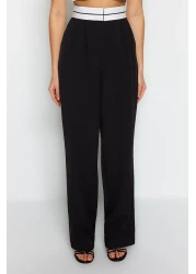  Collection بنطلون أسود واسع الساق/واسع الساق وخصر عالي وحزام منسوج من القماش TWOSS23PL00150 Palazzo