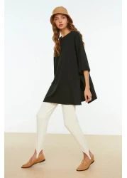  Collection Asymmetrical Boyfriend Cut Knitted T-Shirt - Black, Double Sleeve, Wide - Twoss20Ts0828