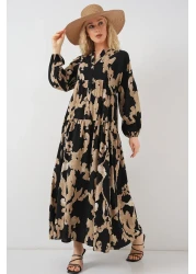 Bigdart 2423 Model Authentic Patterned Beige Dress