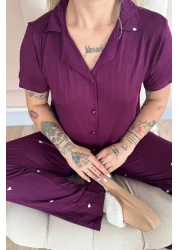 Pijamaevi Plum Amour Patterned Front Buttoned Marlenka Pajama Set