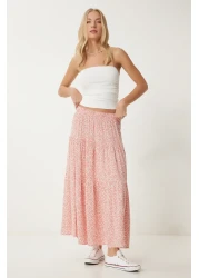 Happiness İstanbul تنورة نسائية صيفية منسوجة رفيعة باللون الوردي UB00304