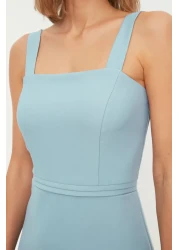  Collection Blue Ribbed Detailed Skirt Flounced Straps A-line Woven Mini Dress TWOSS20EL2504