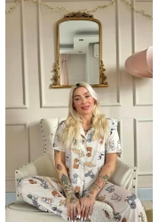 Pijamaevi Labrador Patterned Short Sleeve Front Buttoned Women's Pajamas Set