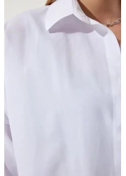 Happiness İstanbul Women's White Oversize Long Basic Shirt DD00842