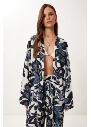 Lovelyİstanbul طقم بنطلون كيمونو صيفي منقوش من الفسكوز SMOKED BONE LJE0003