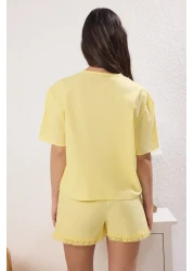  Collection Yellow Plain Crown Poplin Shorts Woven Pajamas Set Thmss25Pt00256