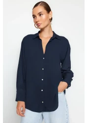  Collection Navy Blue Oversize Woven Shirt - Wide Fit TWOAW24GO00207