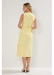  Collection Light Yellow Belted Linen Blend Midi Woven Shirt Dress Twoss25El00651