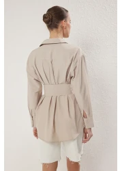  Collection قميص منسوج كبير الحجم بتفاصيل حزام حجري TWOAW25GO00025